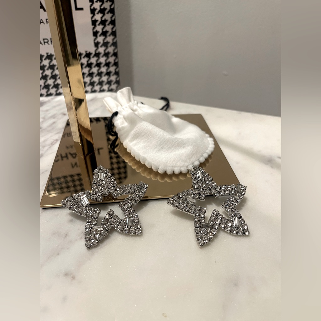 Star Shiny Rhinestones Silver Earrings 60$